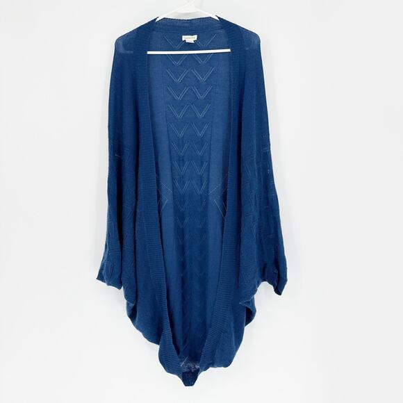 Garnet Hill Cardigan Sweater Womens Large Blue 100% Cashmere Knit Pointelle - Picture 1 of 11